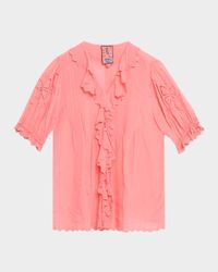Anette Eyelet-Embroidered Ruffle Blouse