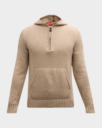 Men's Cashmere-Cotton Knit Half-Zip Hoodie