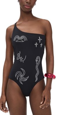 OAS Embroidered Tuffo Bathing Suit Black S