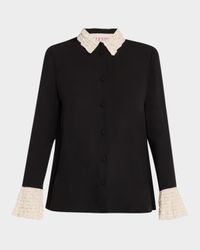 Lace Ruffle Button-Down Georgette Shirt