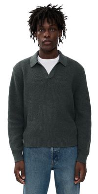 Madewell Shaker-Stitch Sweater Polo Heather Charcoal S