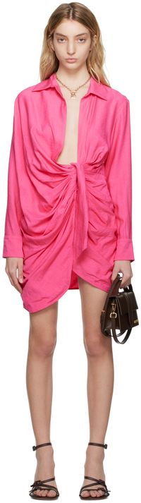JACQUEMUS Robe courte Bahia rose - Le raphia