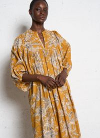 Feeka - Robe midi Col V en coton - Taille L - Orange