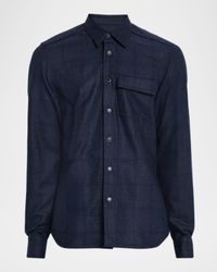 Men's Wool Windowpane Snap-Front Overshirt