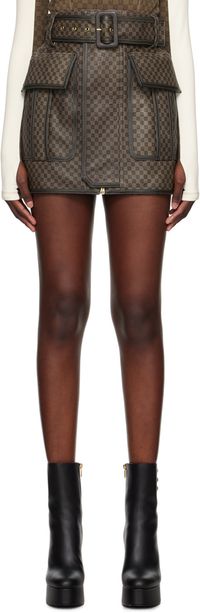 Balmain Brown Monogram Leather Miniskirt