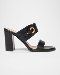 85mm Calfskin Leather Block-Heel Mules