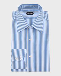 Men's Cotton Baton Stripe Slim-Fit Dress Shirt
