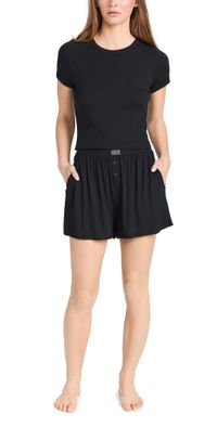 Lunya Soft Modal Rib Tee Shorts Set Immersed Black S