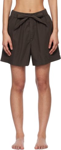 Tekla Brown Poplin Pyjama Shorts