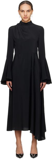 MSGM Black Draped Maxi Dress