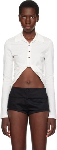 Courrèges White Twist Piqué Cropped Polo