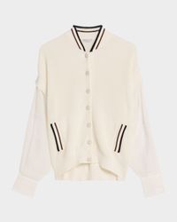 Organza-Sleeves English Rib Varsity Cardigan