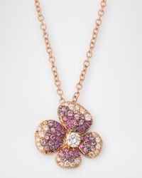 18K Rose Gold Flower Pendant Necklace with Diamonds and Pink Sapphires