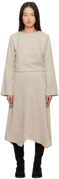 Youth Gray Asymmetric Faux-Leather Midi Dress