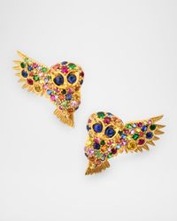 Ark 18K Yellow Gold Multi Sapphire Owl Earrings