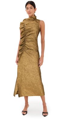 Ulla Johnson Demetria Sleeveless Ruched Front Midi Dress Gold Leaf 12