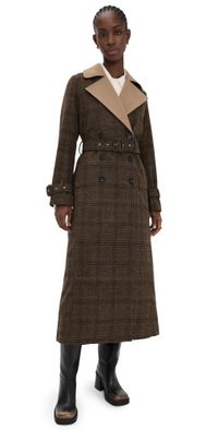 Avec Les Filles Double Layered Trench Coat Brown Plaid Multi XS