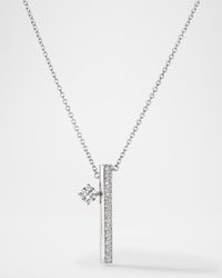 18K White Gold Barre Floating Single Diamond Pave Pendant Necklace