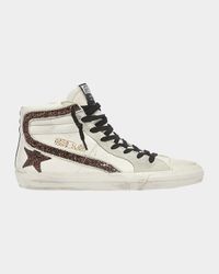 Slide Leather Glitter High-Top Sneakers