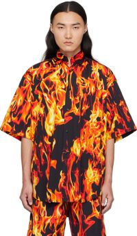 VETEMENTS Chemise noir et orange à images de feu