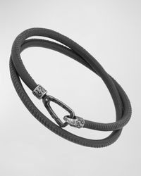 Men's Lash Double Wrap Smooth Leather Bracelet, Silver