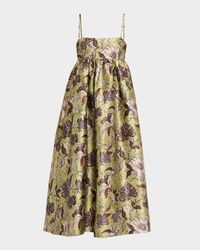 Citron Floral Satin Midi Dress