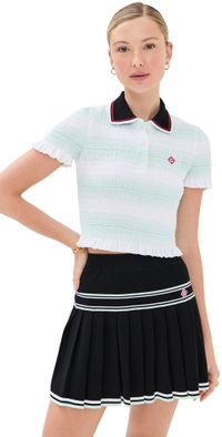 Casablanca Stripe Shirred Polo Top Mint/White S