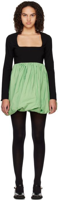 GANNI Black & Green Balloon Minidress