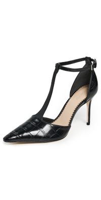 Cinq à Sept Clara Croco T Strap Pumps Black 38.5