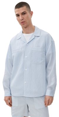 FRAME Long Sleeve Blue Striped Shirt Blue Stripe M