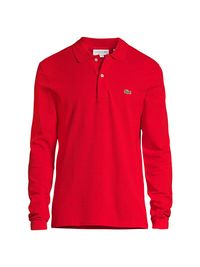 Men's Long-Sleeve Piqué Polo Shirt - Red - Size XL