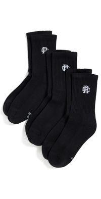 Reigning Champ 3 Pack Classic Mid Crew Socks Black S/M