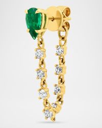 18K Yellow Gold Diamond and Pear-Cut Emerald Loop Earring, Single