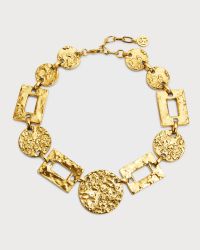 24k Gold Electroplated Textured Statement Round And Rectangular Necklace