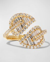 18k Gold & Diamond Medium Leaf Ring, Size 7