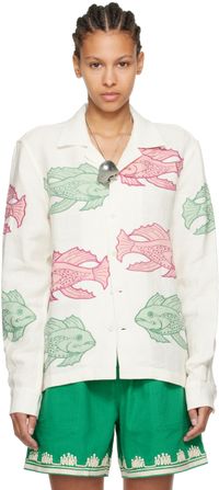 Bode White Piscine Appliqué Shirt