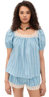 La Maregold Eleanor Blouse Blue Floral Stripe XL