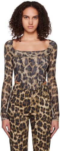 Miaou Brown Leopard Maude Long Sleeve Corset