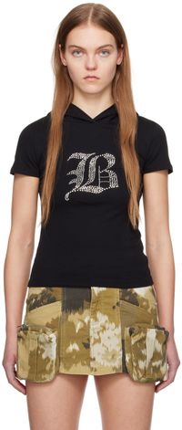 Blumarine Black Hooded T-Shirt