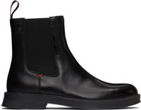 Hugo Black Stacked Logo Leather Chelsea Boots