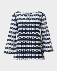 Kodak Striped Dot Guipure Trumpet-Sleeve Blouse