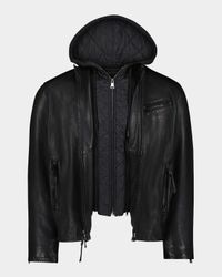 Men's Cedro Leather Moto Jacket with Nylon Hooded Bib