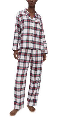 Eberjey Flannel Long Pajama Set Tartan Plaid Ivory/Holly Red XL