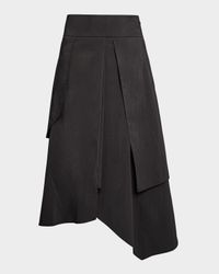 Multi-Panel Asymmetric Stretch Cotton Midi Skirt