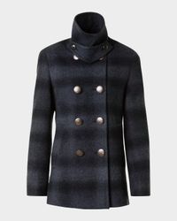 Blurred Check Brushed Wool Peacoat