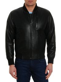 Men's Voyager Leather Bomber Jacket - Black - Size XL