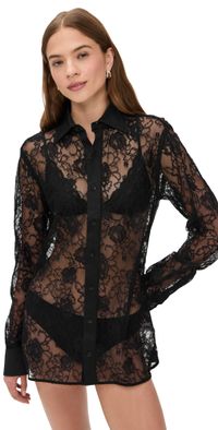 Fleur du Mal Juliet Lace Button Down Black S