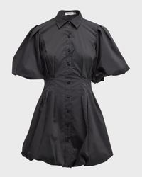 Cleo Polin Balloon-Sleeve Pleated Mini Dress