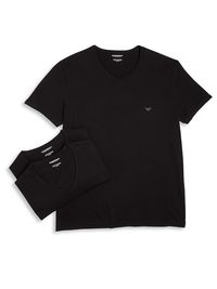 Men's Pure Cotton 3-Pack V-Neck T-Shirts - Black - Size Small