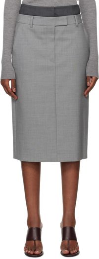 Sportmax Gray Stretch Wool Midi Skirt